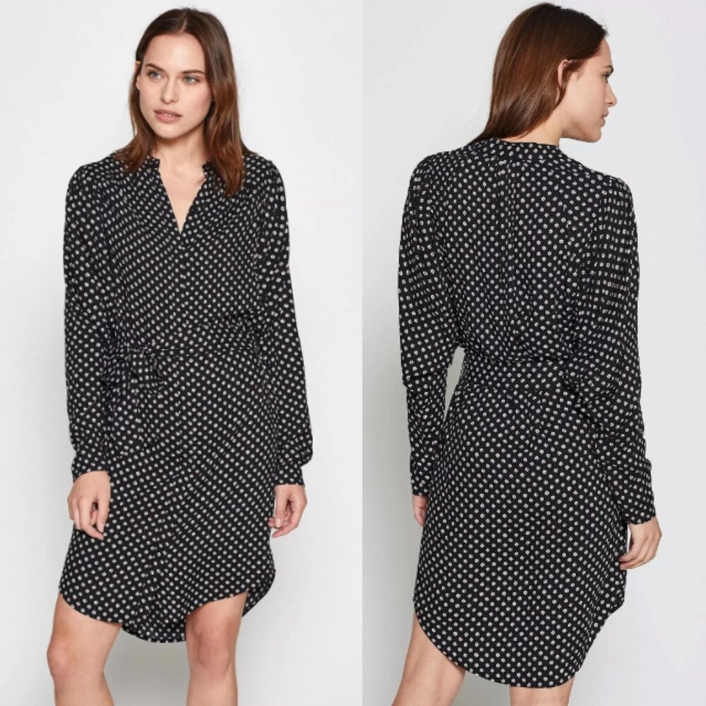 NWT JOIE Myune Print Twill Button Front Mini Shirt Dress in Black Caviar Size L